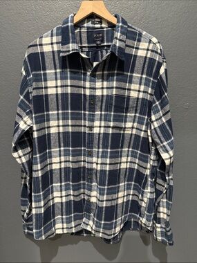 NWT J. Crew Navy and White Plaid Button-Down Shirt Sz XL